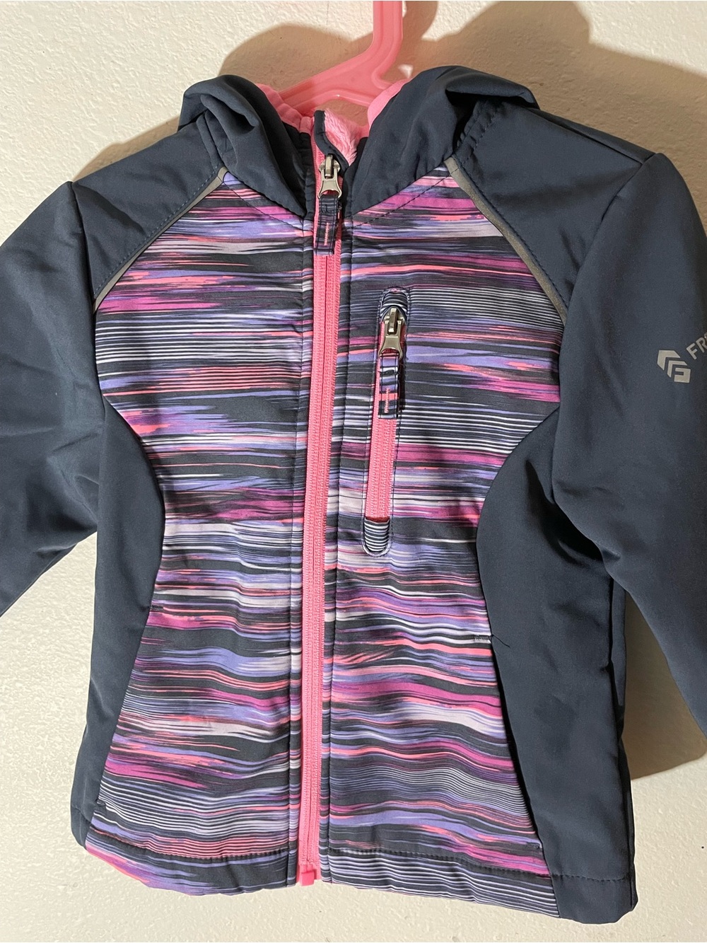 Reebok Girls Navy Jacket with Pink & Purple Stripe Panel